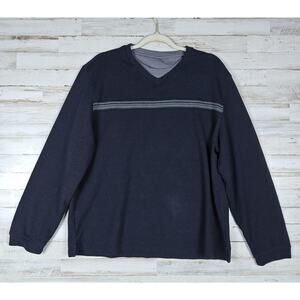 Men's VAN HEUSEN Black V Neck Sweater w/Front Chest Stripes Sz XXL Classic Fit